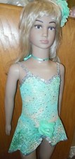 GLITTERED SEQUINED SKIRTED LEOTARD Pistachio green Dance Costume 2 colors