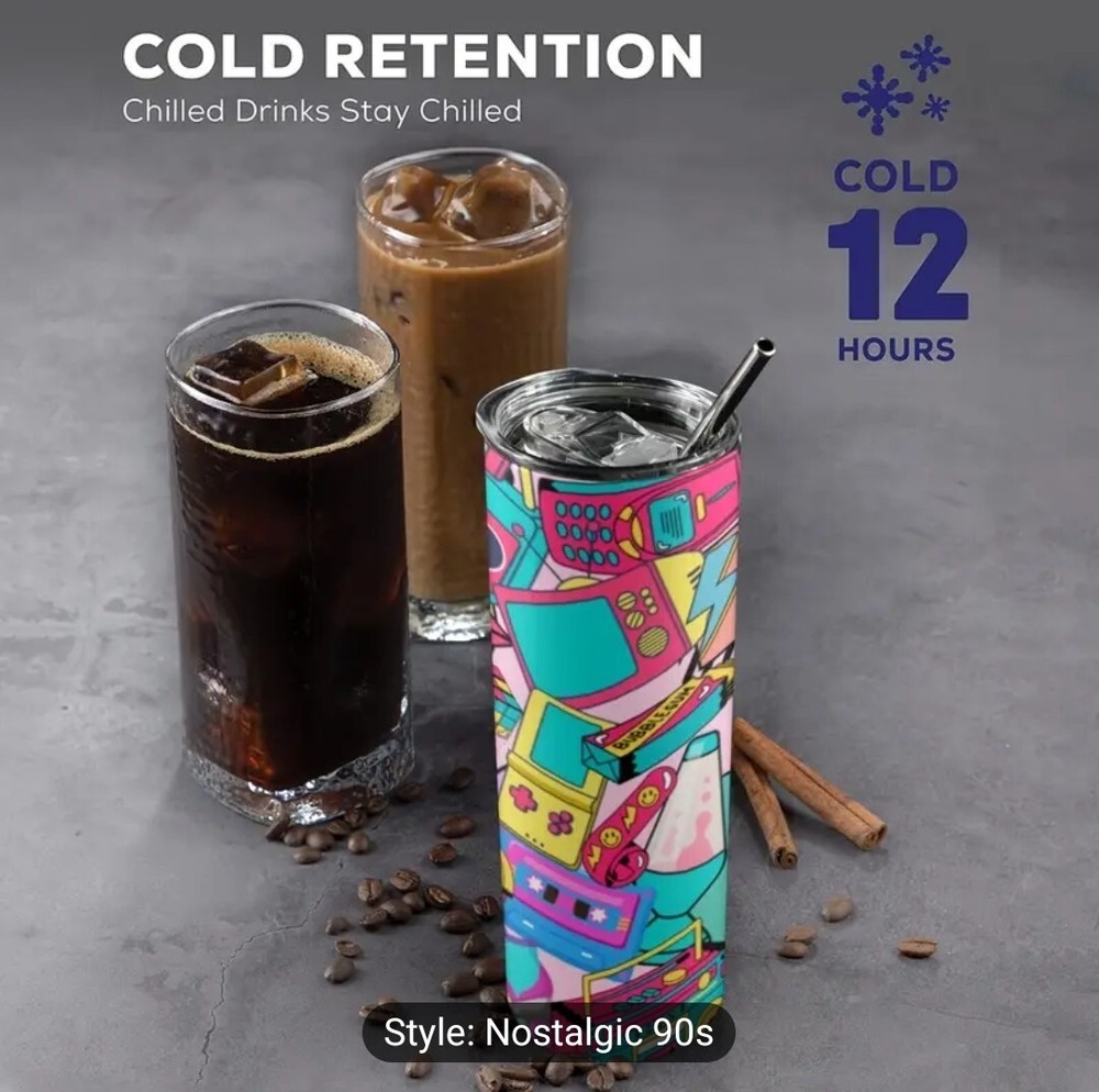 20oz 90s Nostalgia Tumbler with Lid and Straw – Super Cool Gift