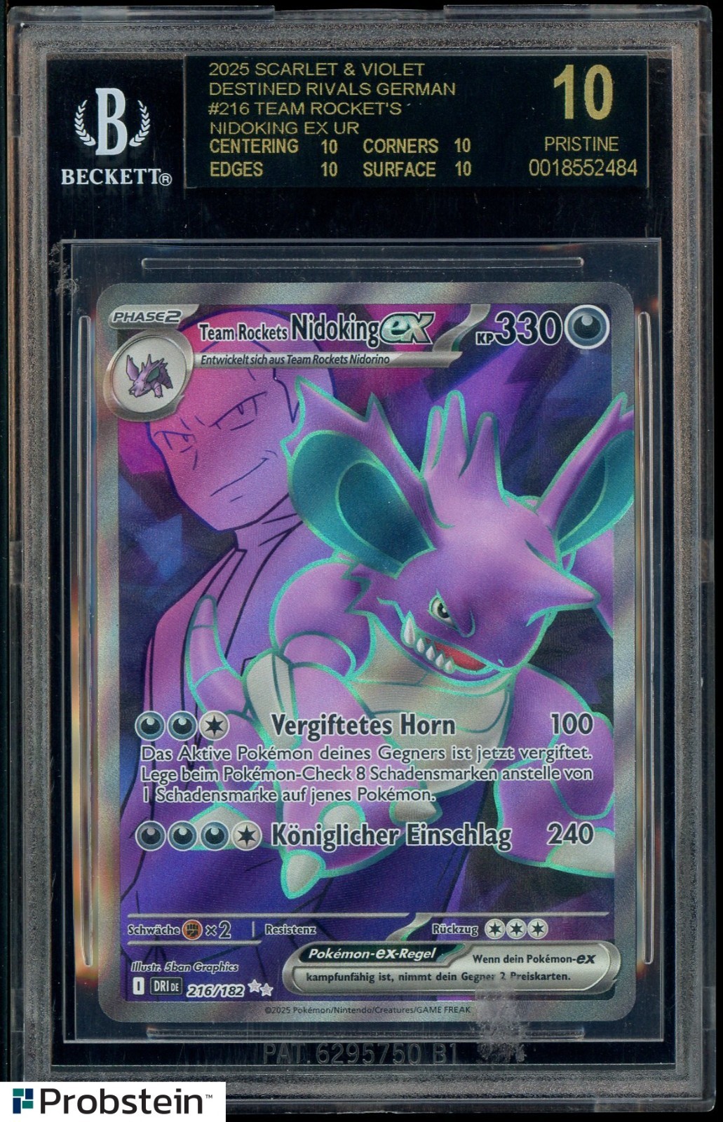 2025 Pokemon DRI EN #216 Rocket's Nidoking ex Ultra Rare BGS 10 BLACK LABEL