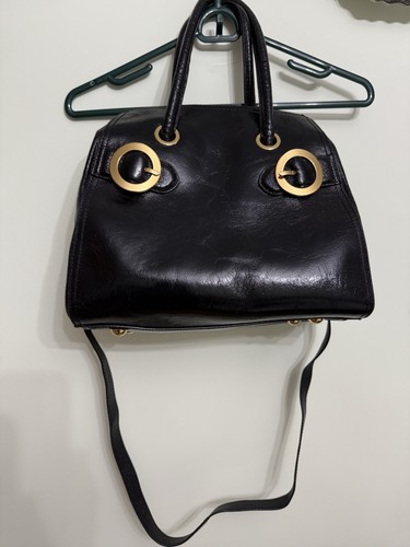 MILLY Kendall Large Black Patent Leather Satchel Crossbody Handbag