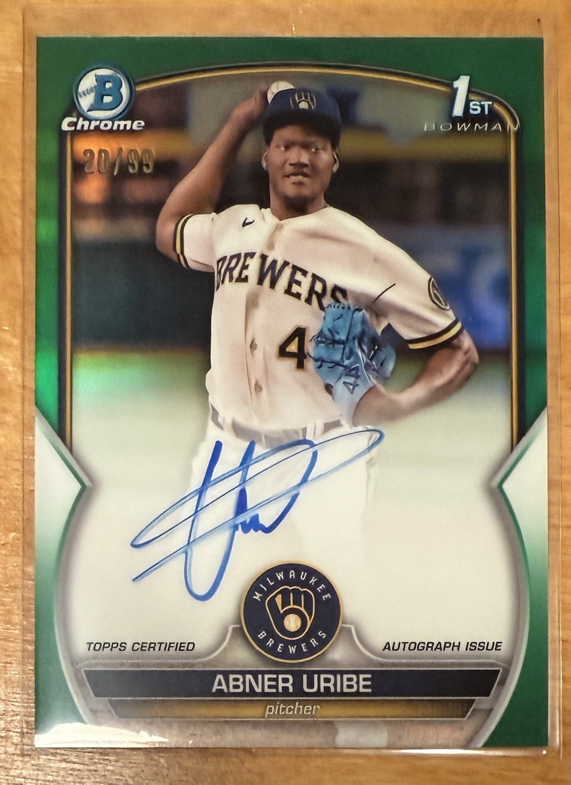 2023 Bowman Chrome Abner Uribe 1st Green Refractor Auto /99 #CPA-AU