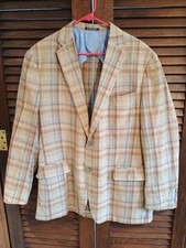 Hart Schaffner Marx Brown Blue Red Yellow 46L Plaid Blazer Coat Jacket