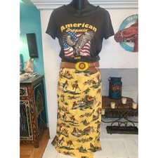VINTAGE 90's UNWORN COWBOY PRINT WESTERN WRAP SKIRT-MALIBU COWBOY, BEYONCE