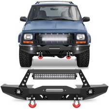 Steel Front Bumper For 1984-2001 Jeep Cherokee Xj Wled Lights D-rings
