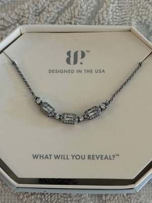 NIB Bomb Party Necklace RBP4973 Best Thing That's Mine Clear CZ Hematite Pl
