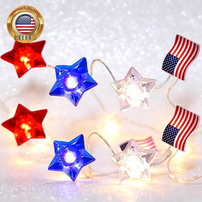 4Th of July String Lights, Red White Blue 10FT 30 LED Battery Operated Patriotic