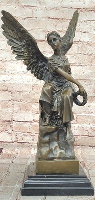LARGE SIGNED NUDE LADY ANGEL BRONZE STATUE SCULPTURE LOST WAX METHOD ARTWORK