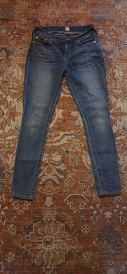 TRUE RELIGION Jennie Curvy Skinny Jeans Womens 30x29 Denim (See Pics) Embroidery