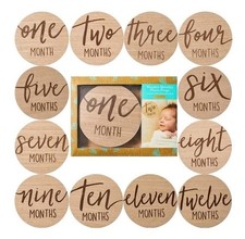 Baby Monthly Milestone Marker Discs - Classic Cursive Script Wooden Discs