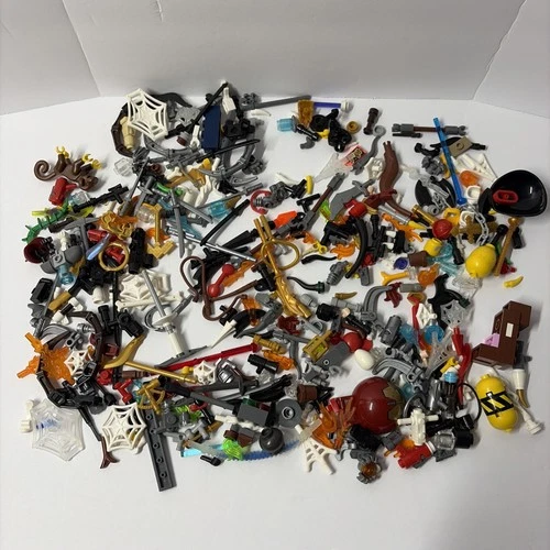 LEGO 5.3 Oz Accessories Lot , Minifigure Utensils, Star Wars Weapons, Misc Parts