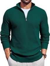 Men's Slim Fit Quarter Zip Pullover Knit Sweater Mock Neck Long Sleeve Casual To