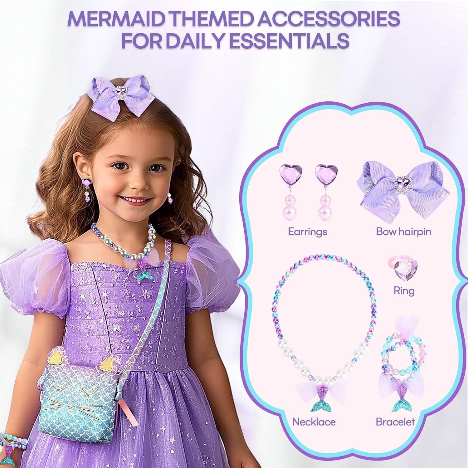 Mermaid Purse for Little Girls Dress Up Jewelry Pretend Play Kids Gift