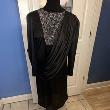 Vtg 80s Riccardo Black Drape Dress Metallic Silver Sparkle Cocktail Womens 12