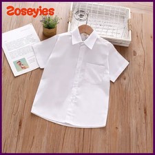 New Summer Boys Shirt Short Sleeve Button A Line Collar Simple White Shirt Light