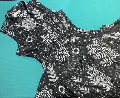 Philosophy Republic Clothing Button Front Black Botanical Maxi Dress SZ L Boho