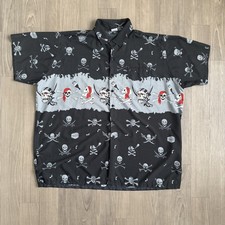 Camisa Barefoot Attitude Para Hombres 2XL Negra Pirata Calavera Manga Corta Abotonada