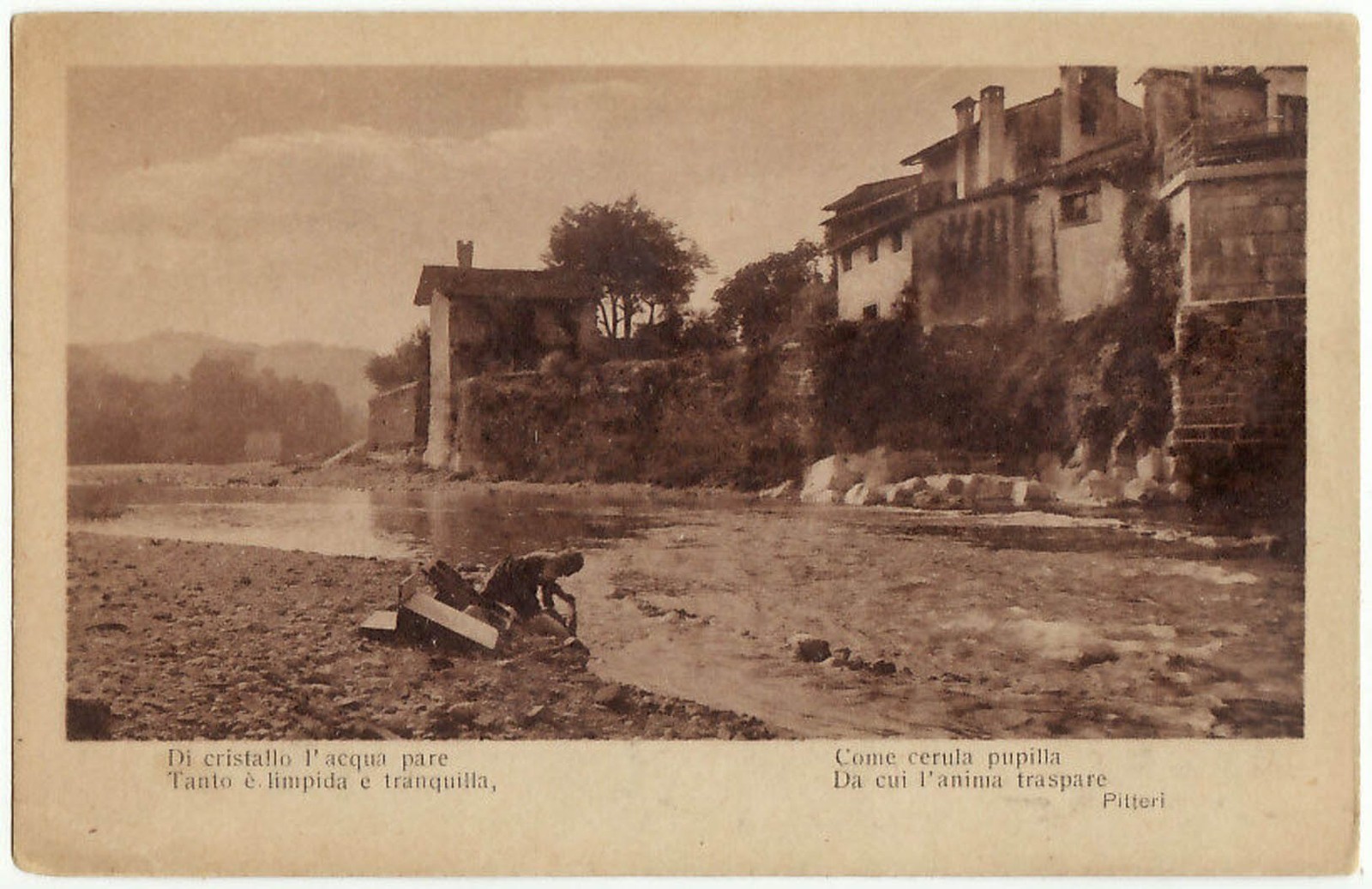 CARTOLINA POETICA - LAVANDAIA - F.P. NON VIAGGIATA -