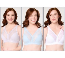 Breezies Soft Support Lace Wirefree Unlined Bra Set of 3 Pastel 3X New