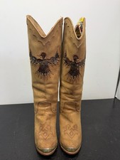 VTG Zodiac USA Phoenix 1970's Western 3.5'' Heel Boots Feather Inlays 5.5 B