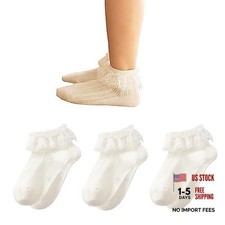 Toddler Girls Eyelet Frilly Dress Socks 6-8 Years Ruffle White, 3 Pairs