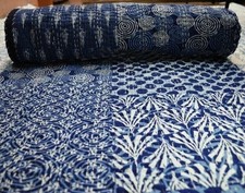 Indische Kantha Blau Quilt Handarbeit Patchwo...