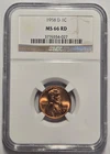1958-D LINCOLN WHEAT CENT (1C) NGC MS 66 RD Certified Coin