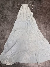 Zara New Women’s Light Blue Linen Cotton Mix Long Staple Tiered Midi Dress XS