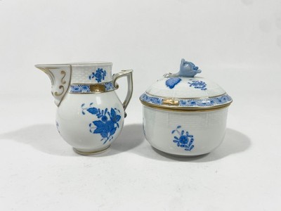 Herend Chinese Bouquet Blue 663 Sugar Bowl and 635 Creamer