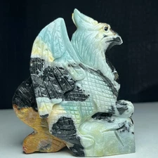 360g Natural Crystal Mineral Specimen. Amazon Stone. Hand-carved Griffin.Gift.aa