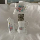 Vintage Porcelain Mini Oil Lamp With Milk Glass SHADE 7 1/2" Tall