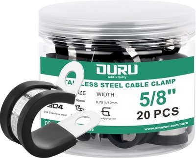 20Pcs 5/8 Inch Stainless Steel Cable Clamps,Rubber Coated Cushioned Insulated Ca