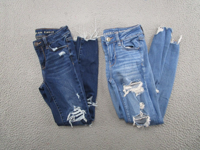 Lot of 2 American Eagle Distressed Blue Jean Jeggings Stretch Womens Size 00