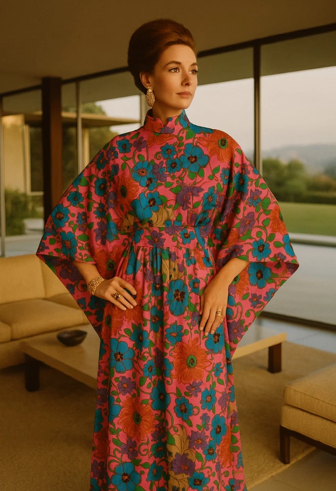 HOUSE OF MING винтажный 60-х женщин розовый хозяйка платье кафтан платье - Sz M/L Японии - Изображение 4 из 4