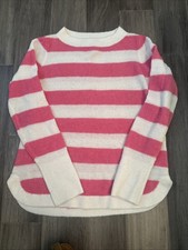 LOFT Women's Long Sleeve Pink And White Stripe Sweater Size Medium