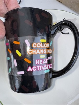 Dunkin' Donuts Black 16oz Color Changing Coffee Mug From black to sprinkles  
