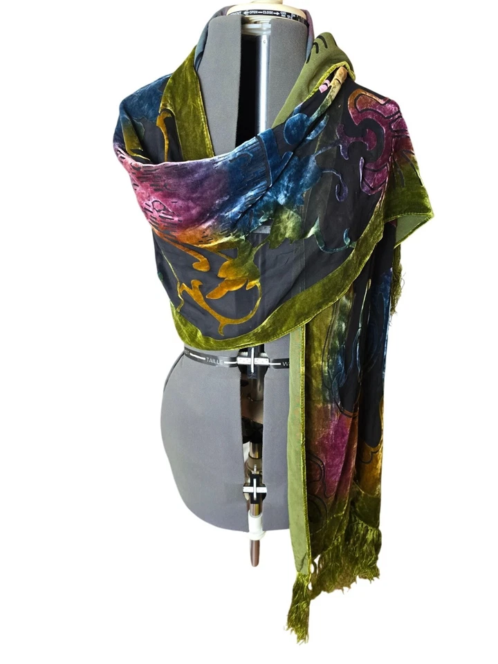 NEW Luxurious Statement Evening Shawl Wrap Velvet Burnout Silk Viscose Art Deco - Image 2 of 4