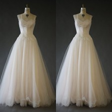 Victorian Wedding Dresses Tulle Vintage 1960s Sleeveless A Line Bridal Gowns