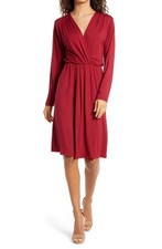 Women's Fraiche By J Long Sleeve Faux Wrap Dress, Size Medium - Red