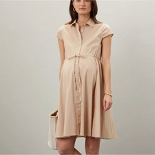 Pietro Brunelli Maternity Dress LARGE Cotton Work Beige Italian Designer $205