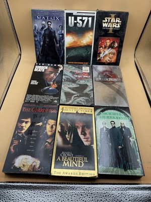 VHS Movie Lot 9 Matrix Star Wars Jurassic Park U-571 A Beautiful Mind