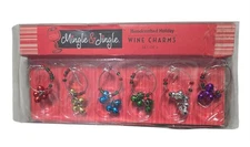 Handcrafted MINGLE & JINGLE Wine Charms Set of 6 Holiday New in Package
