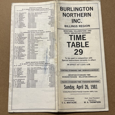#ad Burlington Northern Railroad Company Timetable #29 Billings Region 1981 Ephemera $19.99