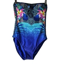 Gottex Strapless Tropical Floral One Piece Swimsuit Size 8 Firm Control Tummy