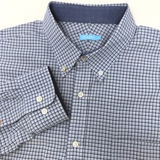 J.McLaughlin Mens Large Blue Micro Check Cotton Button Down Long Sleeve Shirt