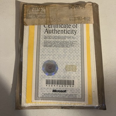 Microsoft MS DOS 6.2 w/COA and 3 1/2'' Diskettes NEW UNOPENED SEALED