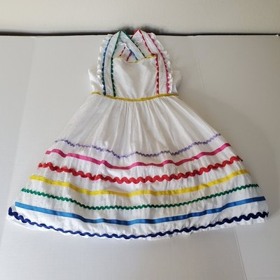 Mini Boden Embroidered Twirly Pinafore Dress White Rainbow Sz 9-10Y | eBay