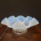Vintage Fenton Diamond Lace White Opalescent Hobnail Glass 3 Horn Epergne Bowl