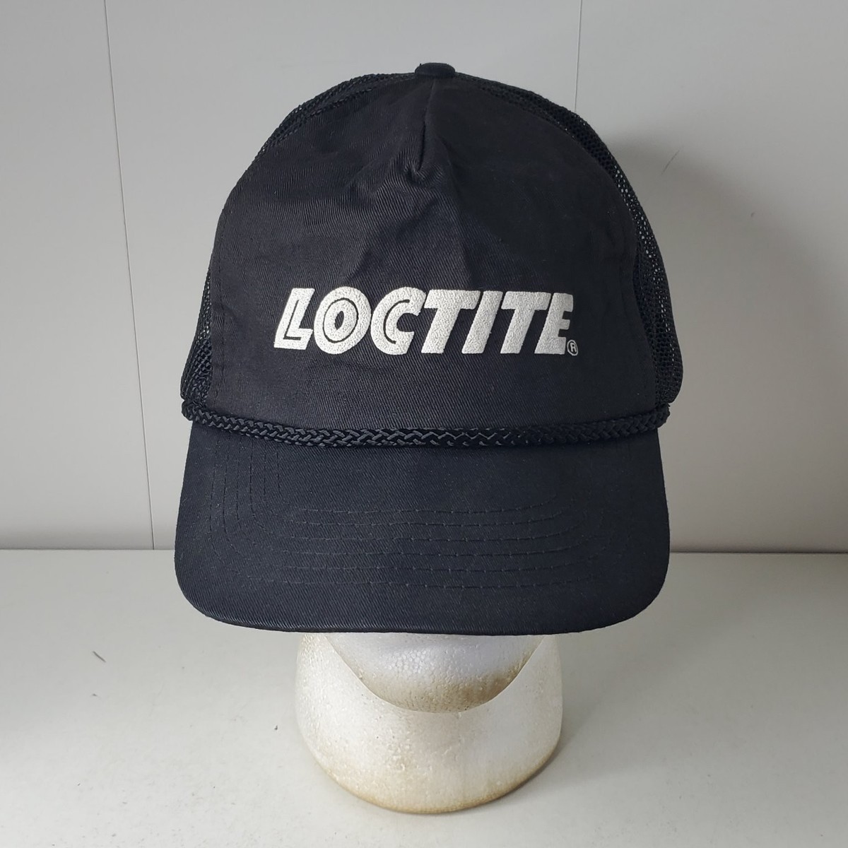 Loctite Hat Men's Black Mesh Back Adjustable Snapback Logo Trucker Cap Rope