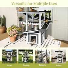 Outdoor Cat House Weatherproof Cat Tree Tower with Waterproof Roof and 2 Doors