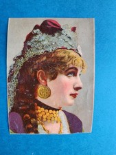 Lithographie Chromo Die Cut DAMENPORTRAIT HUT OHR- HALSSCHMUCK um 1890